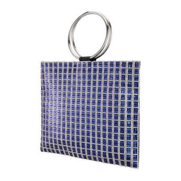 Nina Silver Diamond Navy Event Purse Sandia Formal Clutch - Picture 1 of 4